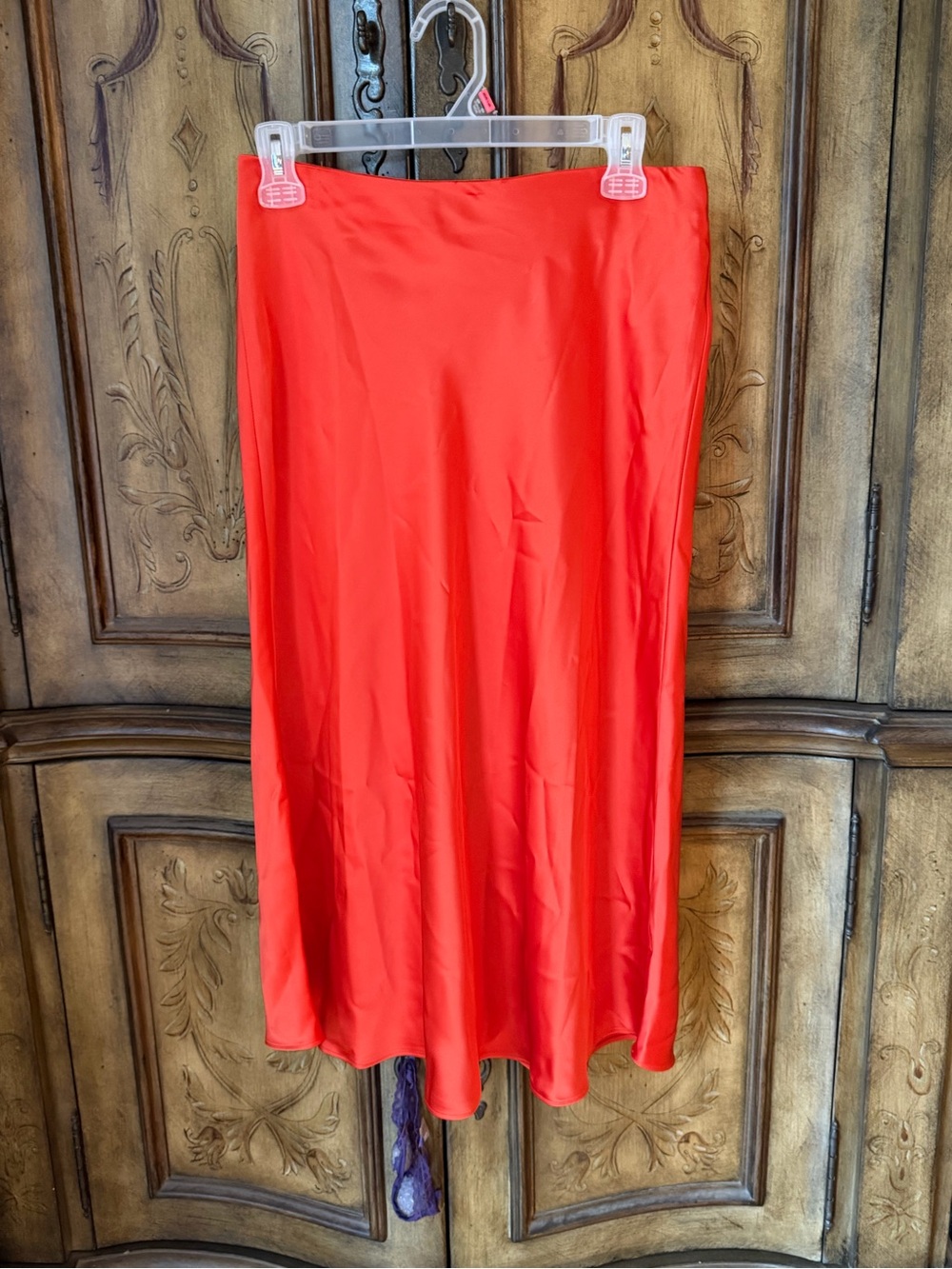 Ralph Lauren Red Satin Midi Skirt